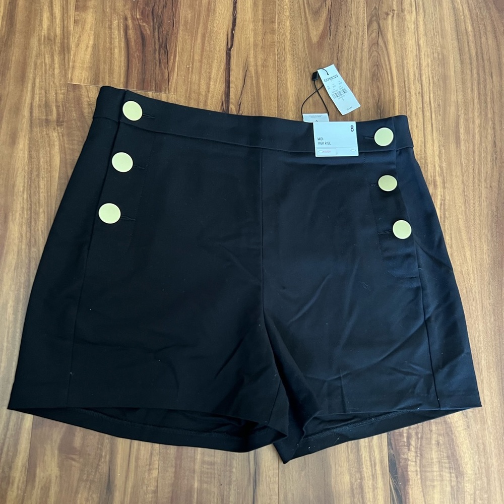 NWT Black Midi High Rise Shorts — Express, Size 8